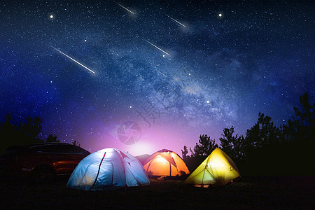 唯美夜空露营背景图片