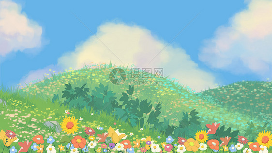 草地和花朵背景图片