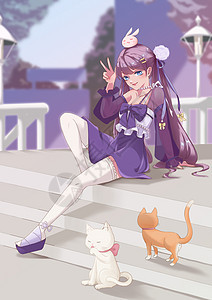 紫色系少女二次元动漫人物背景图片