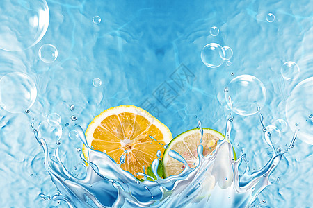 石灰纹理水中的柠檬设计图片