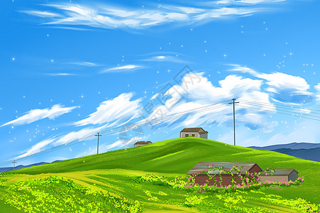 夏天一起去草原旅游插画图片