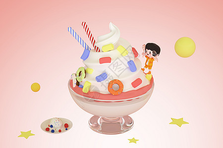 C4D夏日冰淇淋卡通场景图片