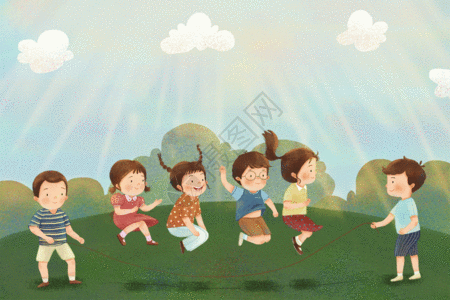 在草地上跳绳儿童节之跳大绳gif动图高清图片