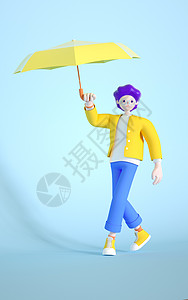 C4D人物模型打雨伞的小男孩高清图片