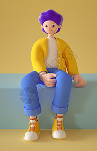 C4D男孩坐姿模型背景图片