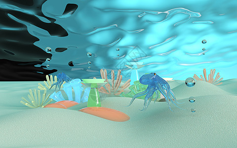 海底世界鱼群c4d海底生物设计图片