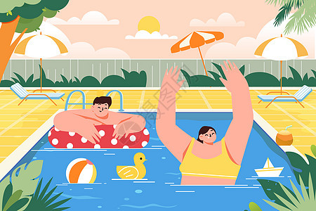 夏天泳池矢量插画图片