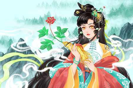 人参ban中国风古风美人中医中药拟人之人参插画插画