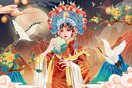 国潮京剧国粹青衣花旦美女中国风插画背景图片