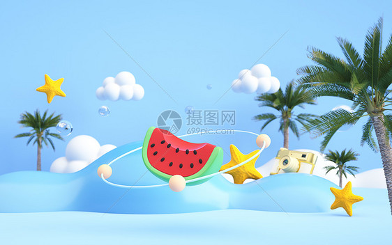 c4d蓝色清新夏季背景图片