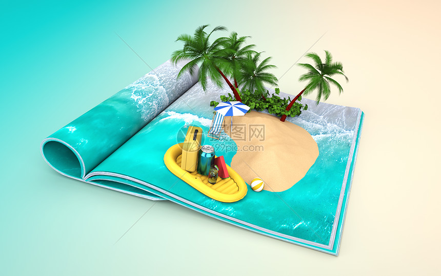 c4d创意海滩3d夏天图片