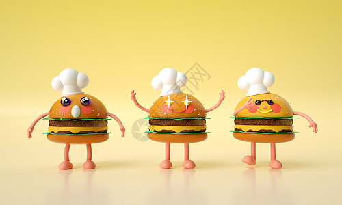 C4D可爱Q版汉堡小表情系列3星星眼小汉堡酷酷的小汉堡表情图片