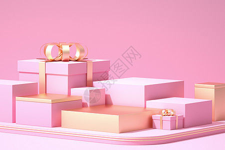 粉色礼盒促销场景图片