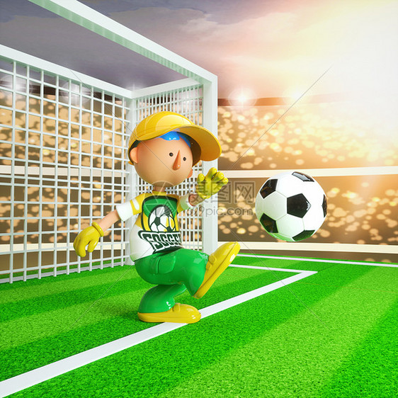 C4D卡通足球男孩射球3D元素图片