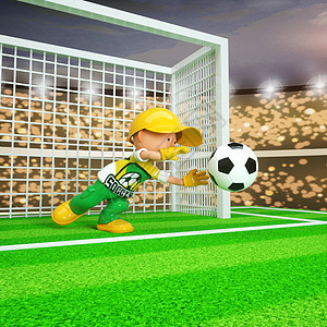 c4d卡通足球男孩飞扑接球3D元素背景图片