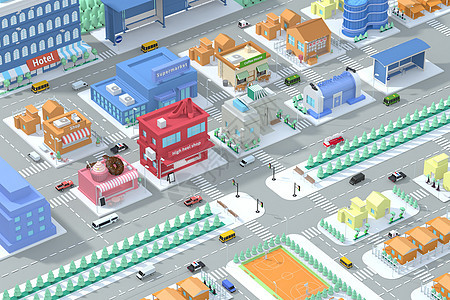 C4D小清晰城市商业街建筑生活场景背景图片