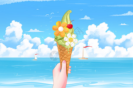 24节气季节夏季冰激凌冰淇淋看海大海图片