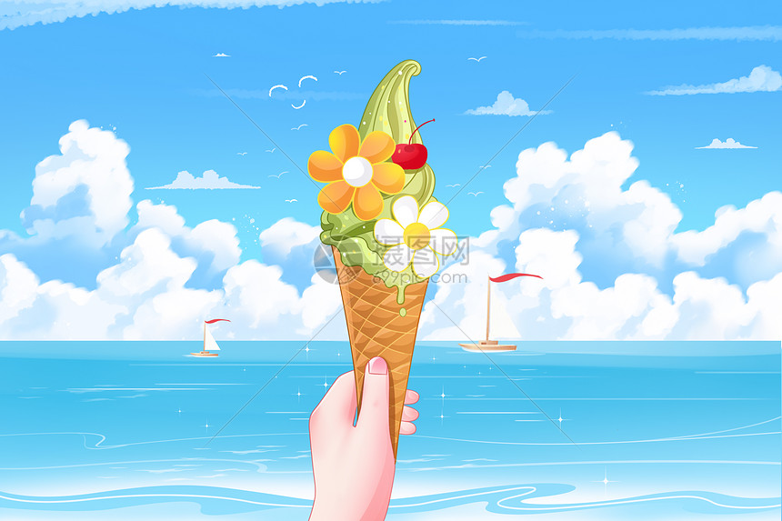 24节气季节夏季冰激凌冰淇淋看海大海图片