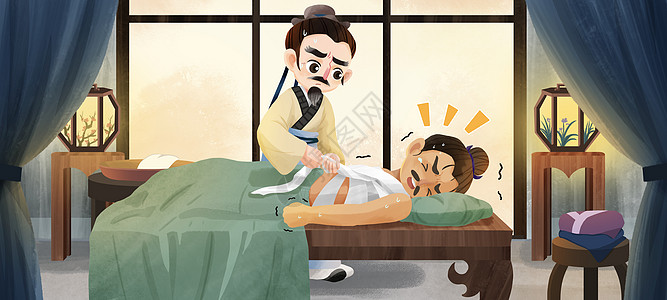 在世华佗儿童绘本故事中国古典文化之华佗神医为人治病疗伤插画