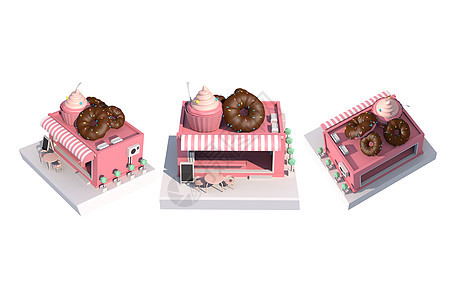 C4D粉色小清晰少女甜点小屋3d渲染元素图片