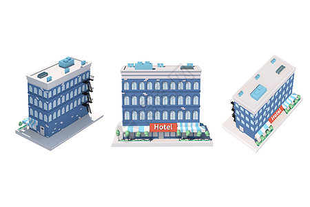 C4D蓝色小清新酒店3d渲染元素图片