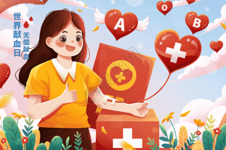 医护室世界献血日之无偿献血女孩献爱心插画GIF高清图片