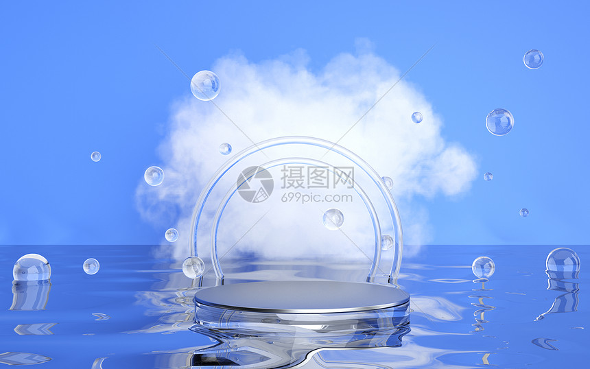 C4D悬浮水晶球不锈钢组合展台图片