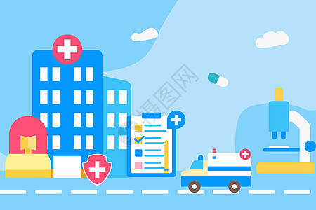 医疗健康插画医院救护车背景图片