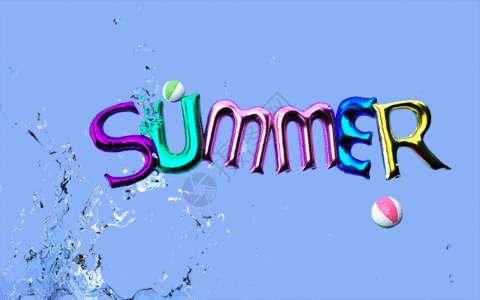蓝色清爽3d褶皱夏季文字水滴gif动图图片