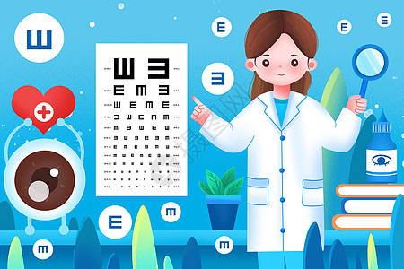 健康医疗保护眼睛测量视力的医生插画图片