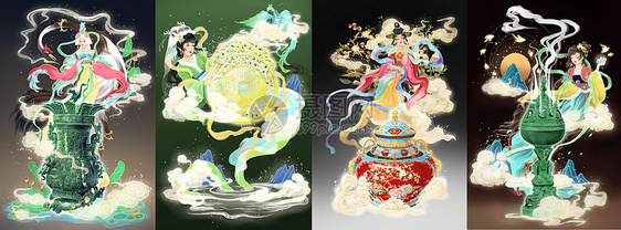中国风古风美人古董拟人节气插画图片