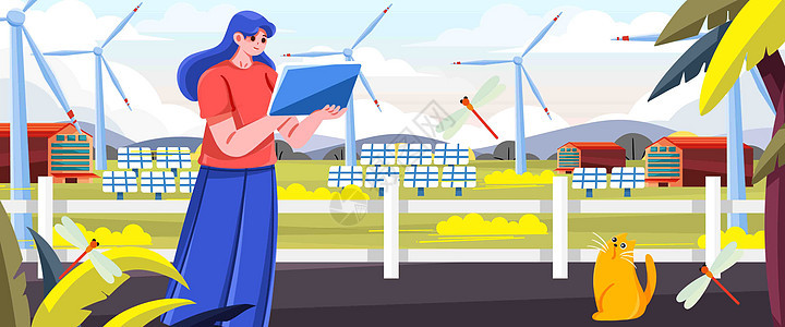 新能源风力发电测试插画banner图片