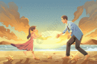 父亲和孩子在沙滩上拥抱GIF图片