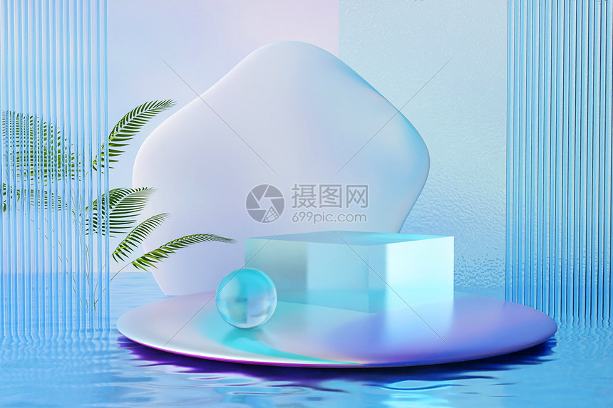 blender清新玻璃水面展台图片