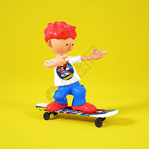 奥运C4DQ版滑板男孩站滑板滑行摆pose动作3D元素插画
