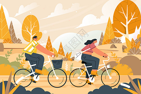 秋季郊外情侣骑车背景图片