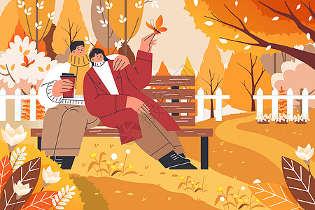 秋季情侣公园休息背景图片