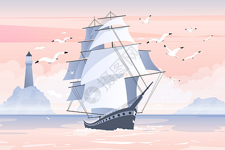中国航海日大海帆船矢量插画插画