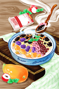 夏日手绘风节气传统美食烧仙草大暑节气高清图片