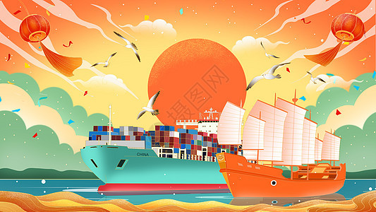 中国航海日插画素材图片