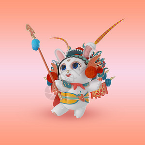 国潮京剧兔子舞枪模型3d立体图片