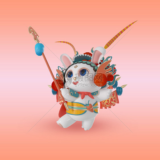 国潮京剧兔子舞枪模型3d立体图片