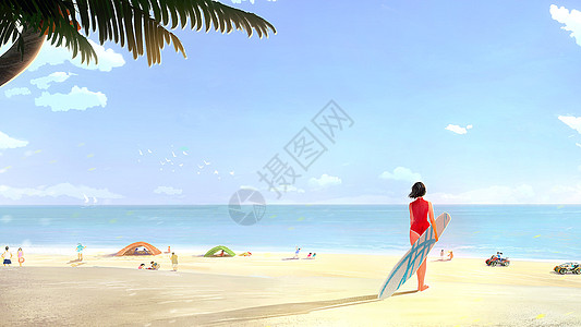 在摄影的人夏日一个人在海边插画