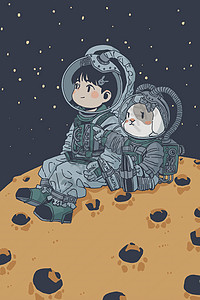 穿着宇航服和兔子一起去往兔星背景图片
