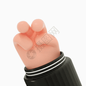 黑色立体卡通C4D立体3D胜利剪刀手爱心手势黏土手指GIF图高清图片