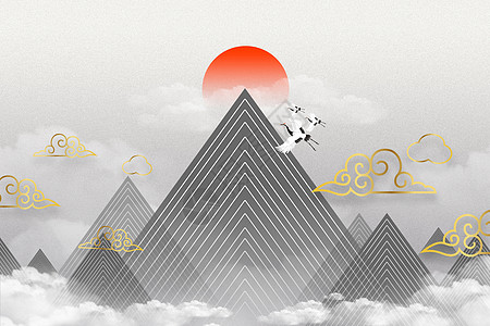 三角山大气创意新中式背景图片