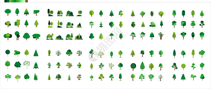 120款扁平化树木盛夏绿色植物大合集背景图片
