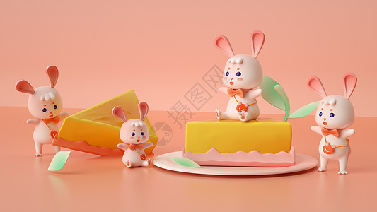 C4D甜品糕点兔子奶酪甜品场景模型图片