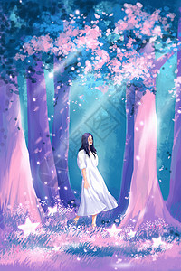 梦幻紫色森林少女插画图片