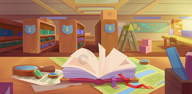 卡通风格教育类室内场景设定之魔幻图书馆图片